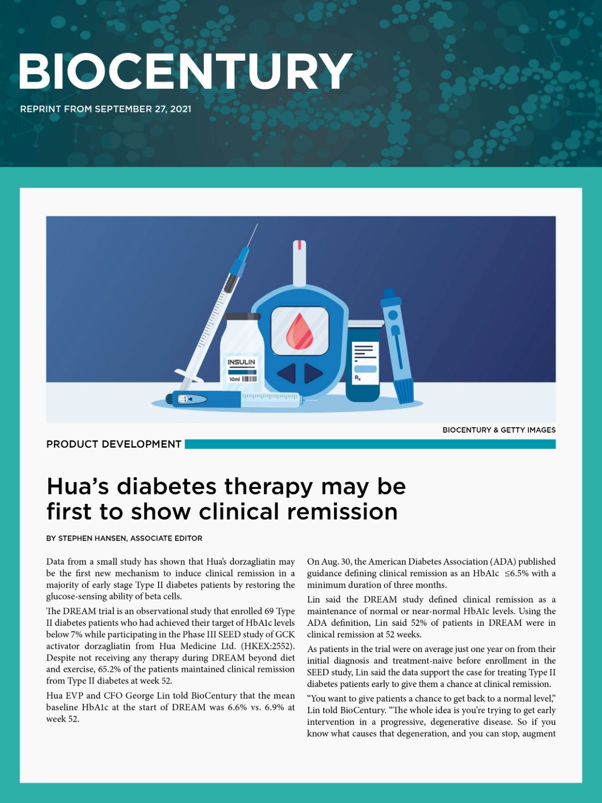 Hua's diabetes therapy may be first to show clinical remission